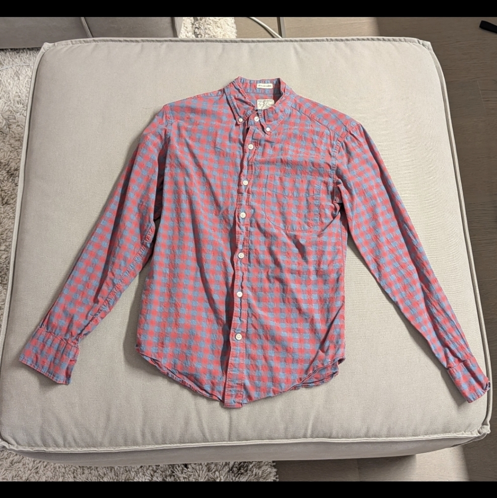 Slim J. Crew Red and Blue Plaid Men's Shirt (Secret Wash)